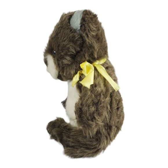 Teddy Bear Plush Brown Cream Furry Yellow Bow Fuzzy Loveable Stuffed Animal - Picture 3 of 9